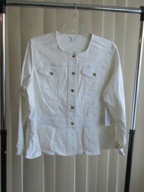 Liz Claiborne Denim Peplum Hem Jacket woman 2X - white